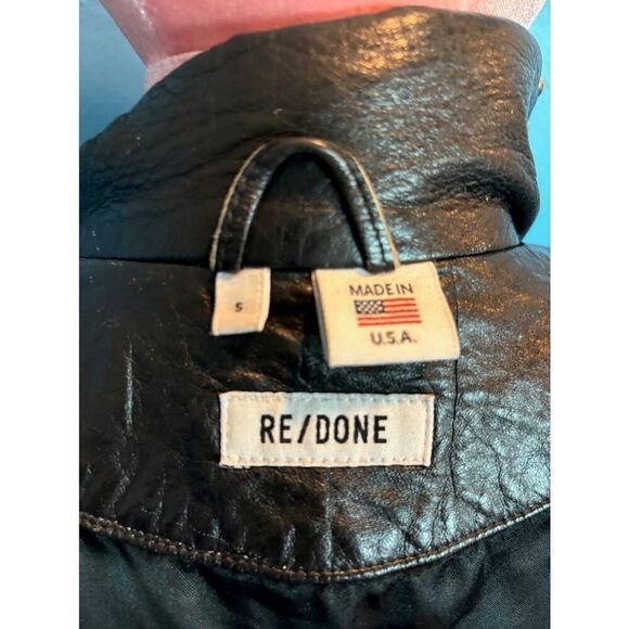 NWOT Made in the USA RE/DONE Black Leather MOTO Jacket Grommets Belt Pockets S - Picture 3 of 16